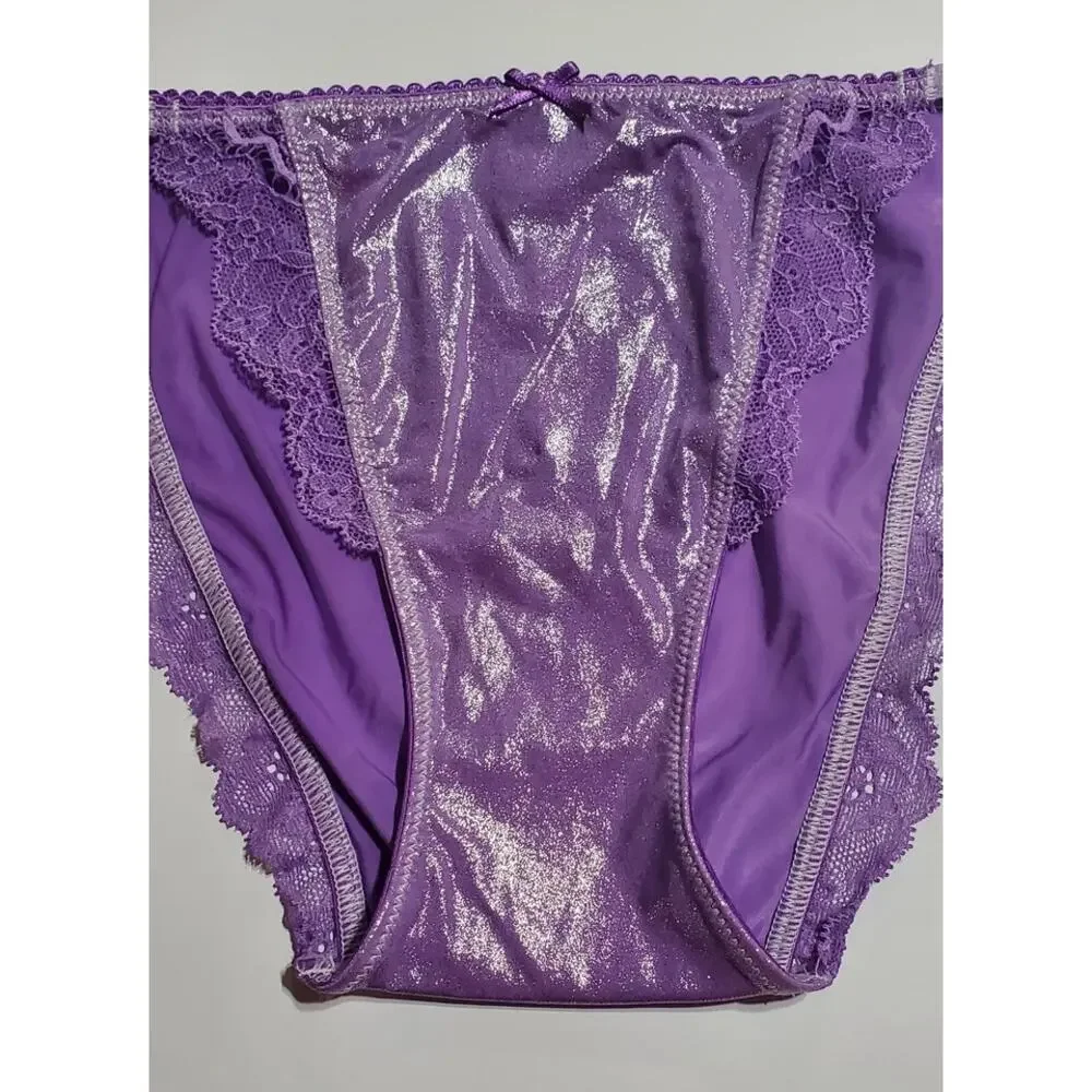 Victoria's Secret Dream Angels String Bikini Panty Shiny Lace Purple Foxglove XS